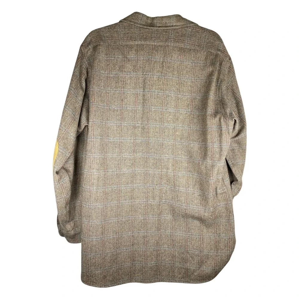 Vintage Pendleton Wool Trail Shirt Men L Brown Plaid Excellent Elbow Patches